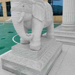 六盘水 白麻花岗岩动物异形石雕-大象