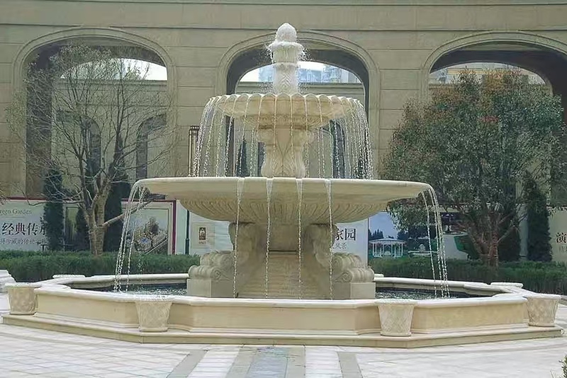 六盘水 黄金麻花岗岩异型加工——户外庭院石雕流水喷泉