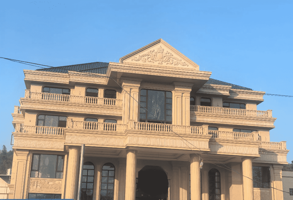 六盘水黄金麻别墅外墙干挂石材效果示例