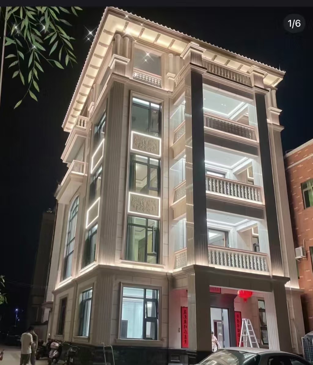 六盘水 芝麻白花岗岩别墅外墙夜间效果